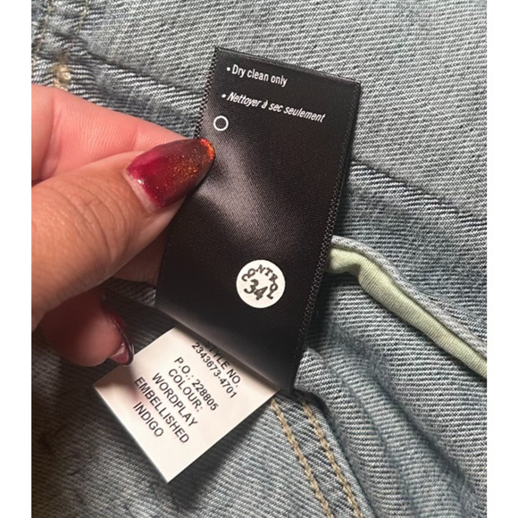 Paige “Ciao Baby!” Embellished Denim Jacket Women’s M Blue Pearl Rhinestone Jean - Picture 11 of 13